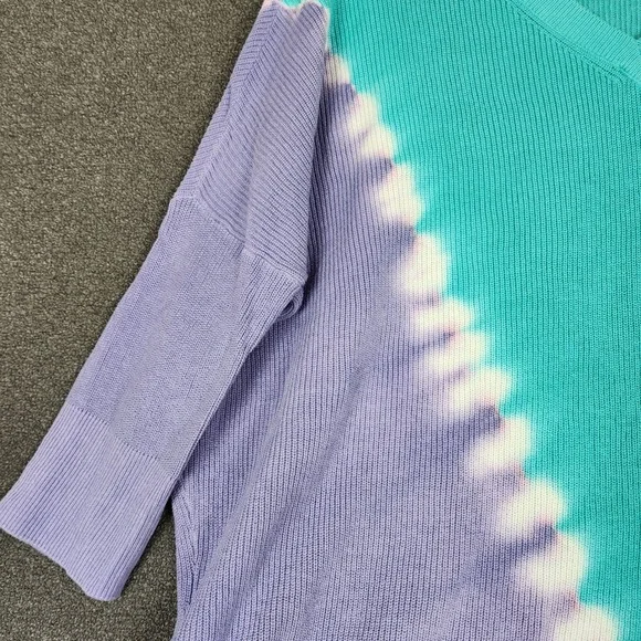 Soft Surroundings Tie Dye V Neck Sweater Aqua‎ Lavender Cotton Size S - Picture 2 of 10